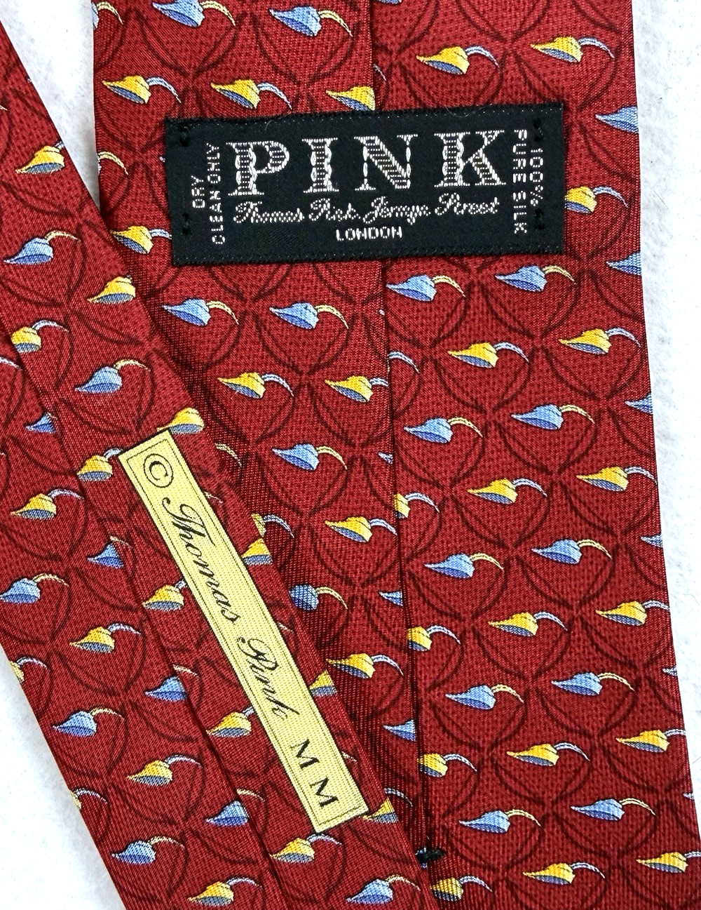 Thomas Pink silk Tie red feathered hats Designer Quiet Luxury